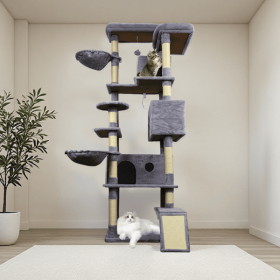 4.6 In Dark Gray Cat Tree Tower With Wide Base, 3 Large Hinding Condo, 11 Sisal Scratching Post, Sisal Scratching Ladder, 2 Hammocks, Large Top P (Option: Dark gray)