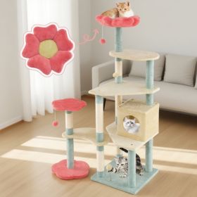 61 Inch Multi-Level Aesthetic Floral Kitten Tower With Flower-Shaped Padded Perch (Option: Multicolor)