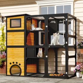 GO Large Cat Catio 4 Tiers Cat Enclosure For Outdoor, Cat House Weatherproof Attached To Window For Multiple Cats With Platforms And Resting Room (Option: Brown)